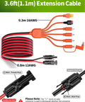 3.6 ft solar panel adapter kit with MC4, DC 8mm, XT60 Anderson connectors, universal DC adapters for power stations, camping, RV use.
