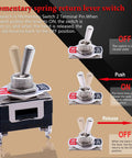 Diagram of Three Pack Heavy Duty Toggle Switches 16A 250V AC SPST Two Pin Momentary On Off With Waterproof Metal Boot Cap Cover