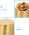 Close-up of 8pc Brass Furniture Legs For Wooden Trays And Boxes, showing threads and smooth golden surface.