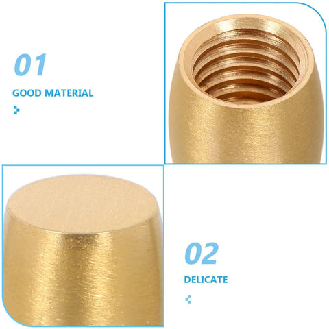 Close-up of 8pc Brass Furniture Legs For Wooden Trays And Boxes, showing threads and smooth golden surface.
