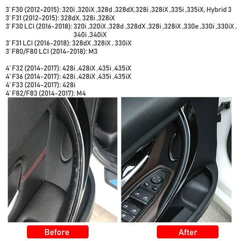 Before and after installation of Door Handle Covers For BMW 3 Series And 4 Series Set Easy Install Driver And Passenger Side