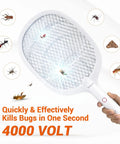 Close-up of Beast Electric Fly Zapper Racket 4000 Volt Bug Killer With Rechargeable 1800mAh Battery showing 4000V grid in action.