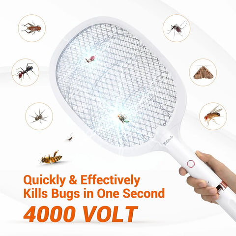 Close-up of Beast Electric Fly Zapper Racket 4000 Volt Bug Killer With Rechargeable 1800mAh Battery showing 4000V grid in action.