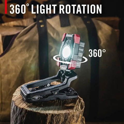 1000 Lumen Rechargeable Dual Power Rotating Led Magnetic Clamp Light With 360 Degree Ball Joint And Strong Clamp Base displayed