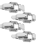 Heavy Duty Iron Toggle Latch Clamp Set Of 4 Shock Absorption Draw Latches For Rv Cabinets Toolboxes And Gear Bags With Secure Locking Mechanism Silver Finish. Four metallic latches with spring-loaded design.