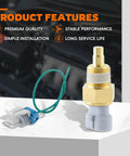 Front view engine coolant temperature sensor GoaMotors 213-77 with brass threaded body and blue connector