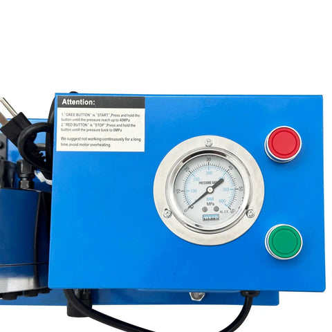 Heavy Duty Electric Hose Crimper 110V Hydraulic Tube Shrinker Machine control panel with pressure gauge and buttons