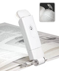 Clip On Book Light With USB Rechargeable Power, Eye Friendly White LED Reading Lamp clipped to open book