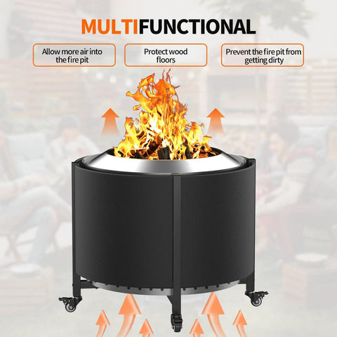 Fire Pit Surround Tabletop For Outdoor Solo Stove Bonfire And Wood Burning Use With Heat Resistant Fabric Wrap Sturdy Alloy Frame Keeps Pets Safe Ideal Patio Accessory For Small Yards And Bonfire Setups, showing flames rising and protective design features.