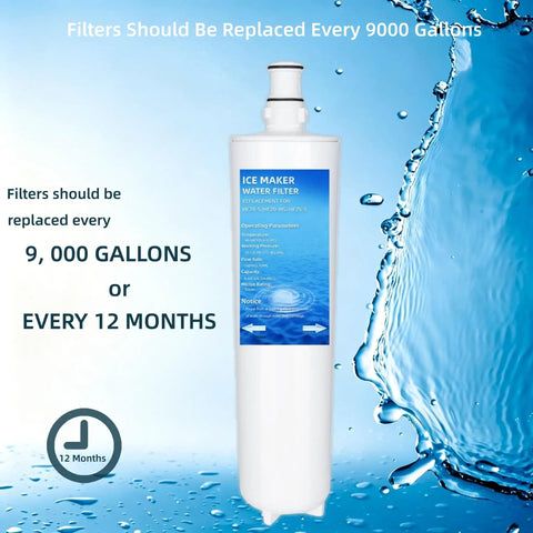 No Gimmicks 3M High Flow Water Filter Replacement 3 Pack Compatible With Hf20 And Hf25 Coconut Carbon Ice Maker Cartridge with water splashes