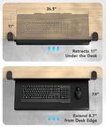 Top view of Under Desk Keyboard Tray With C Clamp Mount, 26.5 Inch Wide Sliding Keyboard And Mouse Tray for Home Office, showing dimensions.