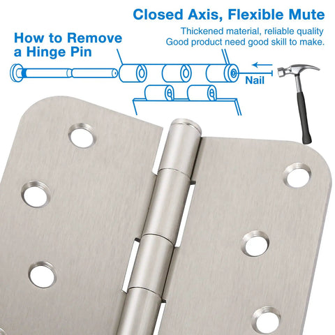 Six Pack Satin Nickel 4 Inch Door Hinges With Five Eighth Inch Radius Corners Heavy Duty Include 96 Screws For Quick Installation 270 Degree Swing Great For Interior Exterior Doors Cabinets And Wooden Boxes hinge pin removal guide
