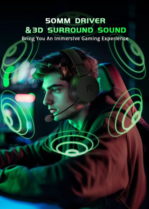 Man using Wireless Gaming Headset For Xbox Series X S And Xbox One And PlayStation Switch And Mac With Bluetooth 5.3 3D Surround Sound