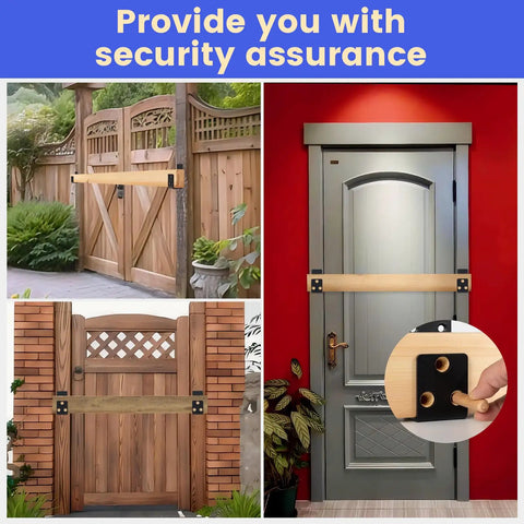 Heavy Duty Door Barricade Brackets For 2x4 Doors installed on wood and metal doors for home security, showing steel security bar holder installation.