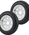 Two Pack 4.80-8 Trailer Tires On 8 Inch Rims With 4 Lug On 4 Inch Bolt Pattern Center Bore 2.85 Inches Pre Mounted White Rims