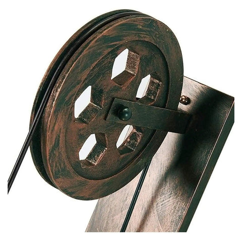 Detail of the pulley mechanism of Two Pack Retro Industrial Pulley Wall Lamps Vintage Black Rust Metal Sconces E27 Socket.