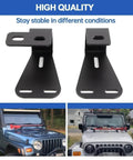 Hi Lift Jack Hood Mount Brackets For Jeep Wrangler YJ TJ JK, Heavy Duty Black Steel, shown on Jeep hoods and standalone view