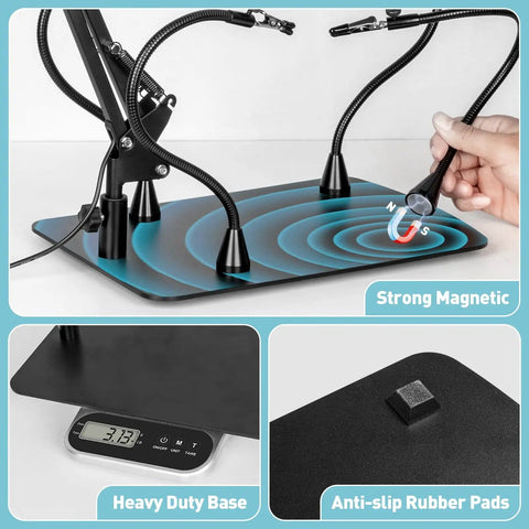 Helping Hands Soldering Station With 10X Magnifier Light And Stand Magnetic Third Hand Tool Infinite Color Solder Magnifier base