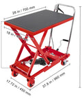 Heavy Duty Hydraulic Lift Table Cart 500 Lb Portable Scissor Platform With Pump side view showing dimensions and design for easy lifting.