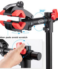 Heavy Duty Bike Repair Stand For Mountain And Road Bikes, 360-degree clamp with red knobs and rubber pads shown in detail