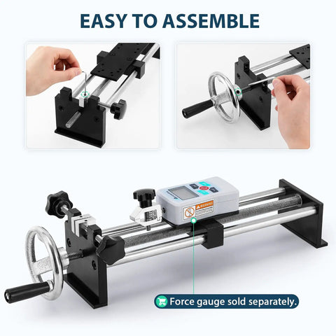 Manual Force Gauge Test Stand With Hand Wheel Operation 9.8 Inch Stroke, Compatible With ZMF Force Gauge, Includes Rock Solid Mounting Plates 41x73 Mm And 40x90 Mm For Stable, Precise Readings, assembled