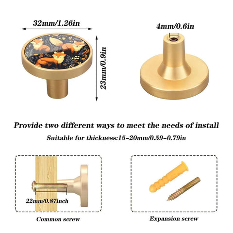 4 Pack Cute Fox Cabinet Knobs Round 1-1/4 Inch 32 Mm Dresser Drawer Pulls with screws for 15-20 mm thick doors, gold accents