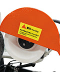 Close-up of warning label on Killer Universal Tool Grinding Machine With 360 Degree Swivel Head And Slick Sharpening Action For Shop Floor Metal Blades Running At 2800 RPM Zero Hassle Works Great.