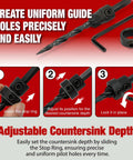 Pro Grade Countersink Drill Bit Set 19 Piece demonstrating adjustable countersink depth on a stop ring for precise pilot holes.