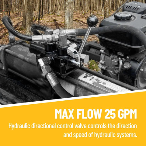 One Spool 25 GPM Hydraulic Log Splitter Directional Control Valve 3625 PSI Half Inch NPTF Work Ports in operation