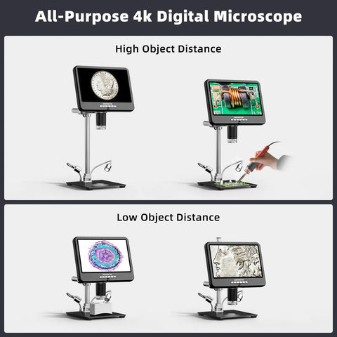 4K 60FPS HDMI Digital Microscope With 10.1 Inch Screen For Soldering And Coin Work Real Time Live View Pro Grade Picture Quality And Built In Microphone For Audio And 4K Video, boom arm stand