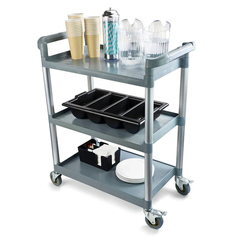 Top Notch Heavy Duty 3 Tier Plastic Utility Rolling Cart That Handles Loads Like A Champ With Secure Locking Casters And 250 Lb Capacity For Busy Kitchens Gray