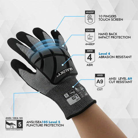 Heavy Duty Safety Work Gloves For Men And Women With A9 Cut Protection, Puncture Level 5, Five Layer Construction.