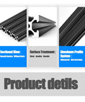 Built Tough 12 Piece 2020 T Slot Aluminum Extrusion Profile Kit 800mm Anodized Black showcasing sectional and surface details.
