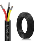 18 AWG 3-conductor wire spool with red, black, and yellow strands next to coil. Not the 22 Gauge 3 Conductor Low Voltage Wire 50 Ft PVC Stranded LED Cable Flexible Extension Cord With Tinned Copper Hookup Wire No Fuss Super Flexible Direct Burial Ready Sun Resistant Flame Retardant High Conductivity Low Resistance.