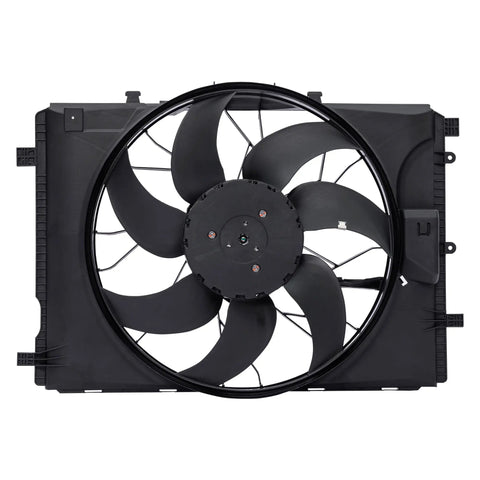 Top Notch Engine Radiator Cooling Fan Assembly For Mercedes Benz C Class Cls 2008 To 2016 Plug And Play Upgrade showing black fan blades.