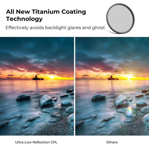 Comparison of seascape photo with and without 77mm Ultra Low Reflectivity Circular Polarizer Filter With 28 Multi Layer Coatings