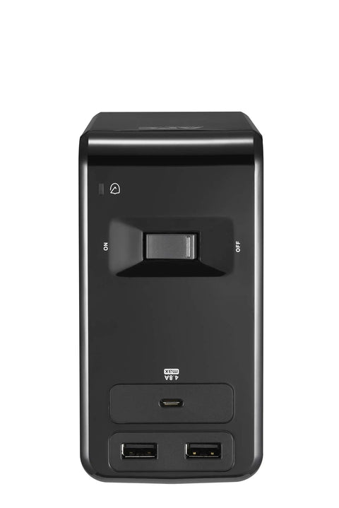 Front view of Under Desk Power Station With Six Outlet Surge Protector And USB Ports Desk Clamp Mount For Quick Charge U Shaped Power Strip