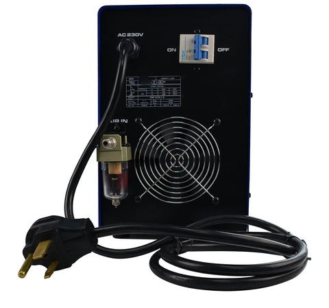 Back view of 70 Amp Non-Touch Pilot Arc Plasma Cutter For Metalworking with power cord and fan, heavy duty design