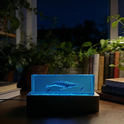 Ocean Scene Resin Night Light With Wood Base Usb Powered Lamp For Bedroom Decor Dope Blue Ambient Glow Sea Themed Gift