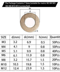 210 Piece Metric Brass Flat Washers Assortment Kit Heavy Duty All In One Durable Corrosion Resistant Hardware Washers For Electrical Connections And Outdoor Projects M3 M4 M5 M6 M8 M10 M12, size chart