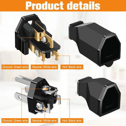 20 Piece Extension Cord Plug Replacement Ends Kit With 10 Male And 10 Female Connectors For NEMA 5-15P 5-15R 125V 15A details