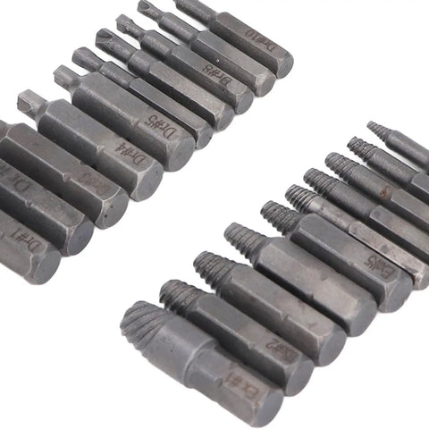 Huge 22 Piece Broken Bolt Remover Set With High Speed Steel Spiral Extractors For Stripped Screws And Damaged Hex Bolts Plus Extra Long Drill Bit Holders To Make Your Repair Job Super Easy Fast And Total No Sweat. 22-piece HSS extractor set