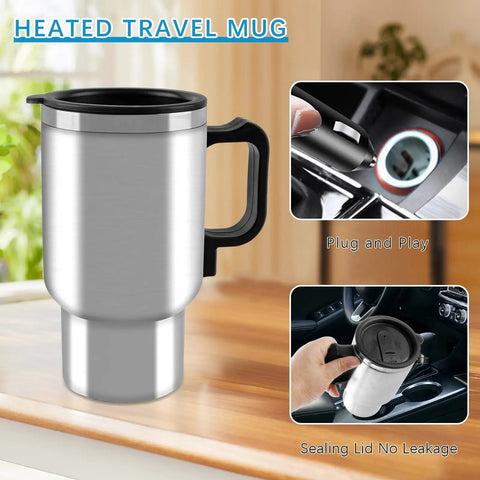 12V Car Heated Travel Cup Insulated Stainless Steel Thermos Mug 450ml Portable Water Heater For Heating Water Coffee Tea Milk