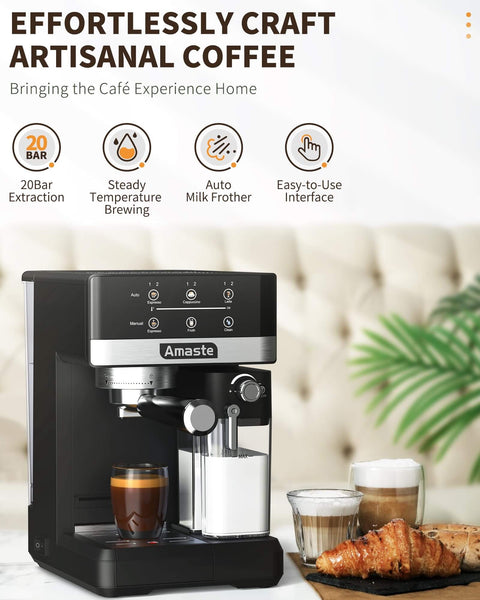 20 Bar Espresso Machine With Touch Screen And Automatic Milk Frother 3-In-1 Latte Maker For Espresso Cappuccino And Latte Built-In Milk Tank
