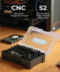 Toolant 32-piece security screwdriver bit set in black case with clear lid.