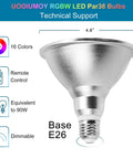 Multicolor RGB LED Par38 Flood Light Bulbs Outdoor Waterproof 1800LM 30W Equals 90W With Remote Dimmable 16 Colors 4 Modes
