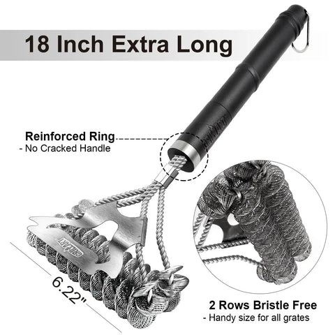 Bristle Free Grill Brush For Outdoor Grills Safe BBQ Cleaner That Wont Shed Bristles 18 Inch Stainless Steel Grill Cleaning Tool