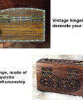 Antique Bronze Small Hinges Set 2 Pcs Engraved Decorative Hinges For Wooden Boxes Jewelry Boxes Dollhouses Gift Boxes Toy Chests Cabinets Bird Houses 1.42 Inches By 0.91 Inches Great For Gift Boxes Dollhouse Projects And Tiny Cabinet Makeovers shown on decorative boxes.