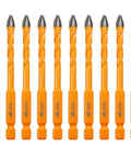 Front view of EXFEIN 6mm carbide drill bit set, 10 pieces with orange handles for ceramic tile and masonry.