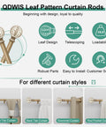 Boho Wood Curtain Rods Set For Windows 48 To 84 Inches One Inch Adjustable Heavy Duty Drapery Rod With Leaf Design Finials